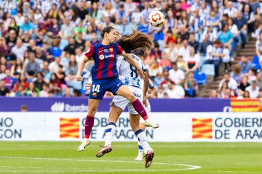 Zaragoza, İspanya - 18 Mayıs 2024: Zaragoza 'da FC Barcelona ile Real Sociedad arasında oynanan Queen' s Cup of Women 'ın finali. Katalan takımı için zafer. Futbolcular.