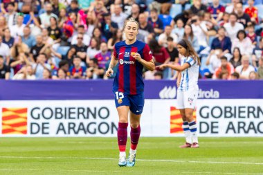 Zaragoza, İspanya - 18 Mayıs 2024: Zaragoza 'da FC Barcelona ile Real Sociedad arasında oynanan Queen' s Cup of Women 'ın finali. Katalan takımı için zafer. Futbolcular.