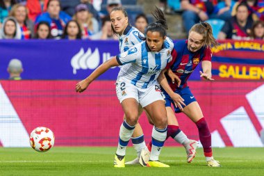 Zaragoza, İspanya - 18 Mayıs 2024: Zaragoza 'da FC Barcelona ile Real Sociedad arasında oynanan Queen' s Cup of Women 'ın finali. Katalan takımı için zafer. Futbolcular.