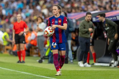 Zaragoza, İspanya - 18 Mayıs 2024: Zaragoza 'da FC Barcelona ile Real Sociedad arasında oynanan Queen' s Cup of Women 'ın finali. Katalan takımı için zafer. Futbolcular.