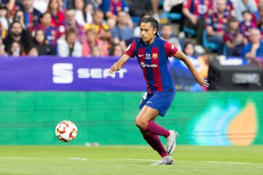 Zaragoza, İspanya - 18 Mayıs 2024: Zaragoza 'da FC Barcelona ile Real Sociedad arasında oynanan Queen' s Cup of Women 'ın finali. Katalan takımı için zafer. Futbolcular.