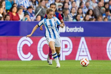 Zaragoza, İspanya - 18 Mayıs 2024: Zaragoza 'da FC Barcelona ile Real Sociedad arasında oynanan Queen' s Cup of Women 'ın finali. Katalan takımı için zafer. Futbolcular.