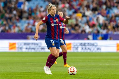 Zaragoza, İspanya - 18 Mayıs 2024: Zaragoza 'da FC Barcelona ile Real Sociedad arasında oynanan Queen' s Cup of Women 'ın finali. Katalan takımı için zafer. Futbolcular.