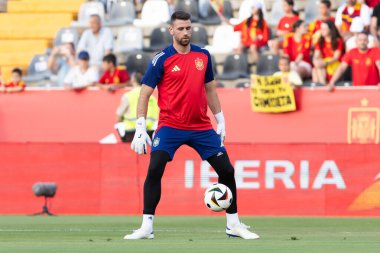 Badajoz, İspanya - 5 Haziran 2024: İspanyol futbol takımı Bajajoz 'da Andorra takımıyla dostluk maçı yapar. Tam bir futbol takımı. Euro 2024.