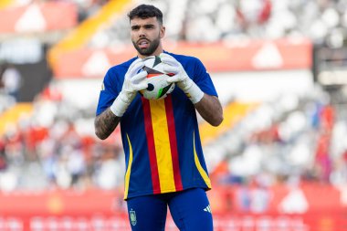 Badajoz, İspanya - 5 Haziran 2024: İspanyol futbol takımı Bajajoz 'da Andorra takımıyla dostluk maçı yapar. Tam bir futbol takımı. Euro 2024.