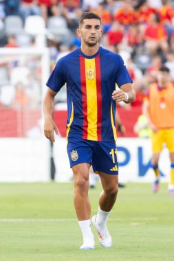 Badajoz, İspanya - 5 Haziran 2024: İspanyol futbol takımı Bajajoz 'da Andorra takımıyla dostluk maçı yapar. Tam bir futbol takımı. Euro 2024.