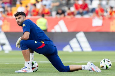 Badajoz, İspanya - 5 Haziran 2024: İspanyol futbol takımı Bajajoz 'da Andorra takımıyla dostluk maçı yapar. Tam bir futbol takımı. Euro 2024.