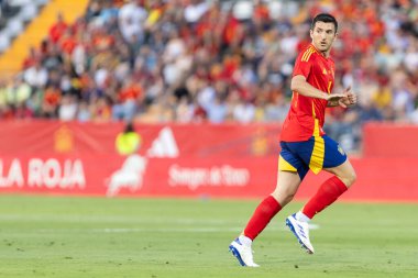 Badajoz, İspanya - 5 Haziran 2024: İspanyol futbol takımı Bajajoz 'da Andorra takımıyla dostluk maçı yapar. Tam bir futbol takımı. Euro 2024.