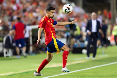 Badajoz, İspanya - 5 Haziran 2024: İspanyol futbol takımı Bajajoz 'da Andorra takımıyla dostluk maçı yapar. Tam bir futbol takımı. Euro 2024.