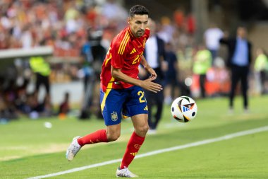 Badajoz, İspanya - 5 Haziran 2024: İspanyol futbol takımı Bajajoz 'da Andorra takımıyla dostluk maçı yapar. Tam bir futbol takımı. Euro 2024.