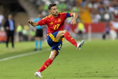 Badajoz, İspanya - 5 Haziran 2024: İspanyol futbol takımı Bajajoz 'da Andorra takımıyla dostluk maçı yapar. Tam bir futbol takımı. Euro 2024.