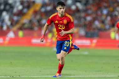 Badajoz, İspanya - 5 Haziran 2024: İspanyol futbol takımı Bajajoz 'da Andorra takımıyla dostluk maçı yapar. Tam bir futbol takımı. Euro 2024.