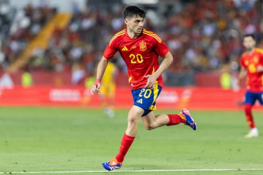 Badajoz, İspanya - 5 Haziran 2024: İspanyol futbol takımı Bajajoz 'da Andorra takımıyla dostluk maçı yapar. Tam bir futbol takımı. Euro 2024.