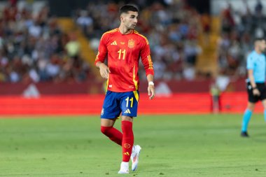 Badajoz, İspanya - 5 Haziran 2024: İspanyol futbol takımı Bajajoz 'da Andorra takımıyla dostluk maçı yapar. Tam bir futbol takımı. Euro 2024.