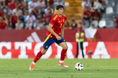 Badajoz, İspanya - 5 Haziran 2024: İspanyol futbol takımı Bajajoz 'da Andorra takımıyla dostluk maçı yapar. Tam bir futbol takımı. Euro 2024.