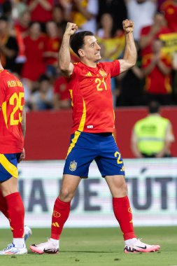 Badajoz, İspanya - 5 Haziran 2024: İspanyol futbol takımı Bajajoz 'da Andorra takımıyla dostluk maçı yapar. Tam bir futbol takımı. Euro 2024.