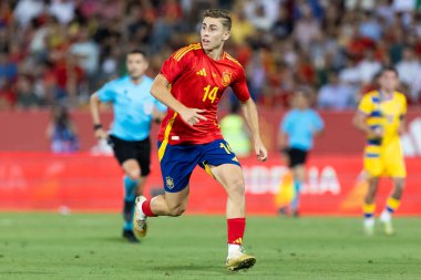 Badajoz, İspanya - 5 Haziran 2024: İspanyol futbol takımı Bajajoz 'da Andorra takımıyla dostluk maçı yapar. Tam bir futbol takımı. Euro 2024.