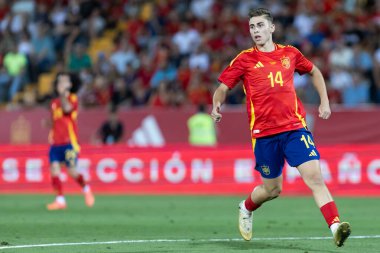 Badajoz, İspanya - 5 Haziran 2024: İspanyol futbol takımı Bajajoz 'da Andorra takımıyla dostluk maçı yapar. Tam bir futbol takımı. Euro 2024.