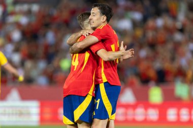 Badajoz, İspanya - 5 Haziran 2024: İspanyol futbol takımı Bajajoz 'da Andorra takımıyla dostluk maçı yapar. Tam bir futbol takımı. Euro 2024.