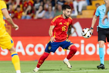 Badajoz, İspanya - 5 Haziran 2024: İspanyol futbol takımı Bajajoz 'da Andorra takımıyla dostluk maçı yapar. Tam bir futbol takımı. Euro 2024.