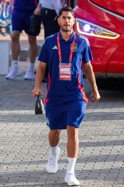 Badajoz, İspanya - 5 Haziran 2024: İspanyol futbol takımı Bajajoz 'da Andorra takımıyla dostluk maçı yapar. Tam bir futbol takımı. Euro 2024.