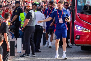 Badajoz, İspanya - 5 Haziran 2024: İspanyol futbol takımı Bajajoz 'da Andorra takımıyla dostluk maçı yapar. Tam bir futbol takımı. Euro 2024.