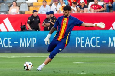 Badajoz, İspanya - 5 Haziran 2024: İspanyol futbol takımı Bajajoz 'da Andorra takımıyla dostluk maçı yapar. Tam bir futbol takımı. Euro 2024.