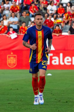 Badajoz, İspanya - 5 Haziran 2024: İspanyol futbol takımı Bajajoz 'da Andorra takımıyla dostluk maçı yapar. Tam bir futbol takımı. Euro 2024.