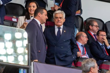 Badajoz, İspanya - 5 Haziran 2024: İspanyol futbol takımı Bajajoz 'da Andorra takımıyla dostluk maçı yapar. Tam bir futbol takımı. Euro 2024.