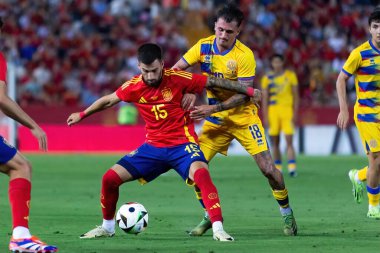 Badajoz, İspanya - 5 Haziran 2024: İspanyol futbol takımı Bajajoz 'da Andorra takımıyla dostluk maçı yapar. Tam bir futbol takımı. Euro 2024.