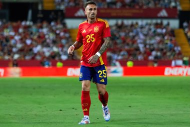 Badajoz, İspanya - 5 Haziran 2024: İspanyol futbol takımı Bajajoz 'da Andorra takımıyla dostluk maçı yapar. Tam bir futbol takımı. Euro 2024.