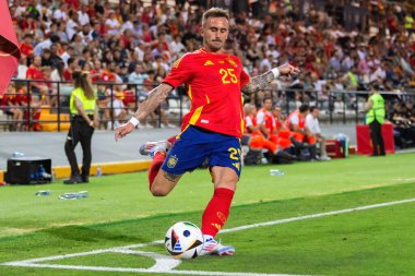 Badajoz, İspanya - 5 Haziran 2024: İspanyol futbol takımı Bajajoz 'da Andorra takımıyla dostluk maçı yapar. Tam bir futbol takımı. Euro 2024.