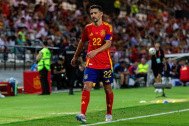 Badajoz, İspanya - 5 Haziran 2024: İspanyol futbol takımı Bajajoz 'da Andorra takımıyla dostluk maçı yapar. Tam bir futbol takımı. Euro 2024.