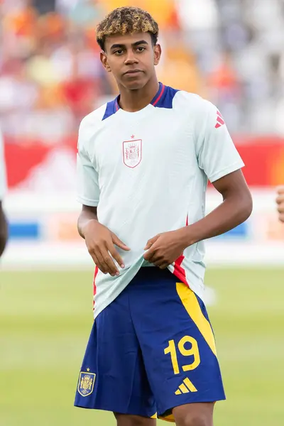 Stock image Badajoz, Spain- June 5, 2024: The Spanish soccer team plays a friendly match against the Andorra team in Bajajoz. Absolute soccer team. Euro 2024.