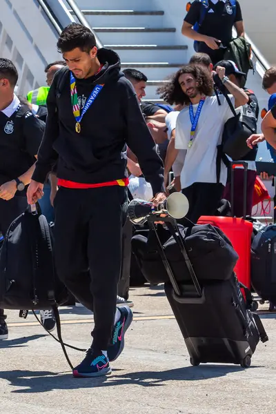 stock image Madrid, Spain - July 15, 2024: The Spanish national soccer team arrives at the Madrid-Barajas airport with the Euro 2024 champions cup. Players of the soccer team. Spain champion