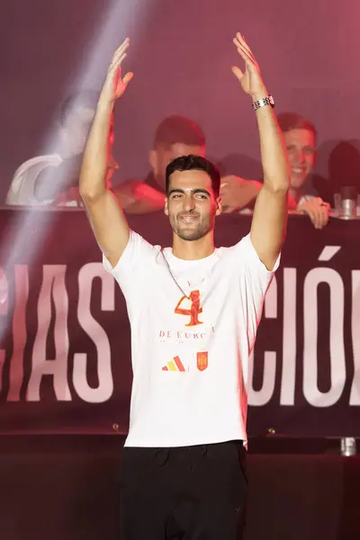 stock image Madrid, Spain- July 15, 2024: The Spanish soccer team celebrates in the Plaza de Cibeles as champions of Euro 2024. Winners of the Euro Cup. Festival of champions.