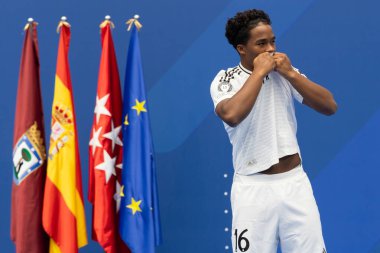 Madrid, İspanya - 27 Temmuz 2024: Endrick, Santiago Bernabeu 'da yeni bir Real Madrid oyuncusu olarak tanıtıldı. Brezilya esrarı. Endrick, Real Madrid oyuncusu.