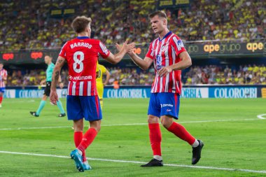 Villarreal, İspanya - 19 Ağustos 2024: Villareal ve Atletico de Madrid arasındaki lig maçı Villareal 'de oynandı. Atletico de Madrid oyuncuları. Lig 24 / 25. Futbolcular.
