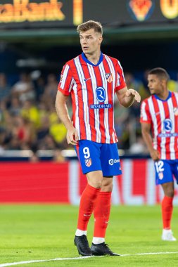 Villarreal, İspanya - 19 Ağustos 2024: Villareal ve Atletico de Madrid arasındaki lig maçı Villareal 'de oynandı. Atletico de Madrid oyuncuları. Lig 24 / 25. Futbolcular.