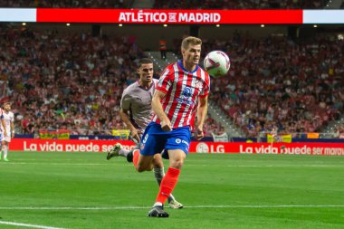 Madrid, İspanya - 25 Ağustos 2024: Atletico de Madrid ve Girona f.c. Liga 2024, 2025. Atletico de Madrid oyuncuları. Profesyonel futbol. İspanya Futbol Ligi.