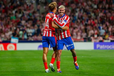 Madrid, İspanya - 25 Ağustos 2024: Atletico de Madrid ve Girona f.c. Liga 2024, 2025. Atletico de Madrid oyuncuları. Profesyonel futbol. İspanya Futbol Ligi.
