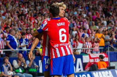 Madrid, İspanya - 25 Ağustos 2024: Atletico de Madrid ve Girona f.c. Liga 2024, 2025. Atletico de Madrid oyuncuları. Profesyonel futbol. İspanya Futbol Ligi.