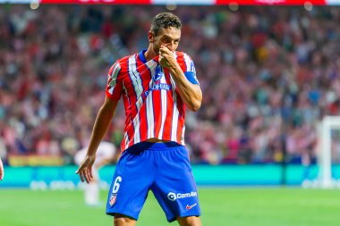 Madrid, İspanya - 25 Ağustos 2024: Atletico de Madrid ve Girona f.c. Liga 2024, 2025. Atletico de Madrid oyuncuları. Profesyonel futbol. İspanya Futbol Ligi.