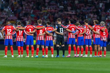 Madrid, İspanya - 25 Ağustos 2024: Atletico de Madrid ve Girona f.c. Liga 2024, 2025. Atletico de Madrid oyuncuları. Profesyonel futbol. İspanya Futbol Ligi.