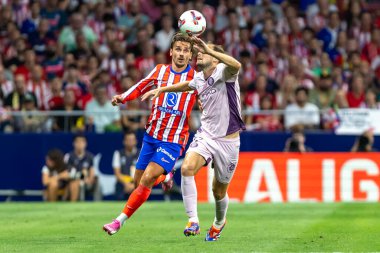 Madrid, İspanya - 25 Ağustos 2024: Atletico de Madrid ve Girona f.c. Liga 2024, 2025. Atletico de Madrid oyuncuları. Profesyonel futbol. İspanya Futbol Ligi.