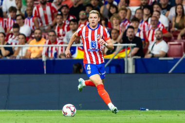 Madrid, İspanya - 25 Ağustos 2024: Atletico de Madrid ve Girona f.c. Liga 2024, 2025. Atletico de Madrid oyuncuları. Profesyonel futbol. İspanya Futbol Ligi.