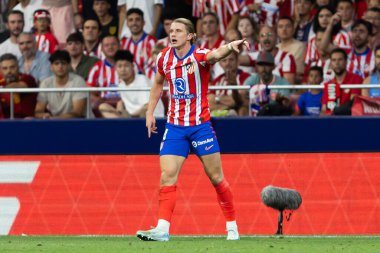 Madrid, İspanya - 25 Ağustos 2024: Atletico de Madrid ve Girona f.c. Liga 2024, 2025. Atletico de Madrid oyuncuları. Profesyonel futbol. İspanya Futbol Ligi.