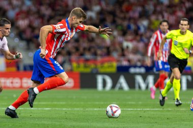 Madrid, İspanya - 25 Ağustos 2024: Atletico de Madrid ve Girona f.c. Liga 2024, 2025. Atletico de Madrid oyuncuları. Profesyonel futbol. İspanya Futbol Ligi.