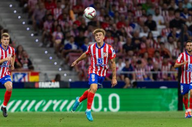 Madrid, İspanya - 25 Ağustos 2024: Atletico de Madrid ve Girona f.c. Liga 2024, 2025. Atletico de Madrid oyuncuları. Profesyonel futbol. İspanya Futbol Ligi.