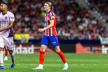 Madrid, İspanya - 25 Ağustos 2024: Atletico de Madrid ve Girona f.c. Liga 2024, 2025. Atletico de Madrid oyuncuları. Profesyonel futbol. İspanya Futbol Ligi.
